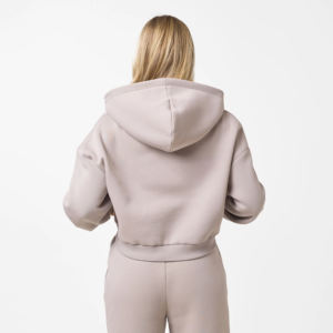 Ensemble de survêtement d'hiver pour femme, couleur chair, épaules tombantes, 100 % coton, à capuche, coupe décontractée, longueur intégrale, délavé à l'acide, couleur unie - Product Image 2