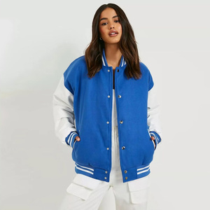 Veste universitaire bleue pour femme, manches longues, col boutonné contrastant, tenue d'automne, longueur normale, motif uni, tissu tissé - Product Image 4