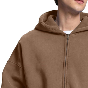 Sweat-shirt à capuche zippé épais unisexe en coton surdimensionné, style streetwear décontracté, délavé à l'acide, personnalisable - Product Image 4