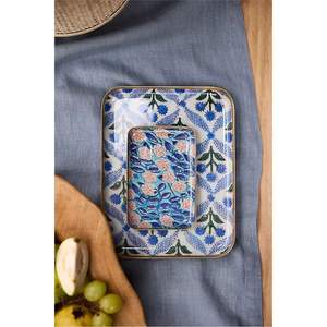 Juego de bandejas de servir de lujo con estampado floral, bandejas rectangulares decorativas de metal para decoración del hogar, hotel, restaurante, buffet. - Product Image 6