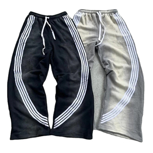 Wide Leg Track Flared Jogger Distressed Sweatpants Acid Wash Streetwear Loose Casual 100% Cotton Breathable <b>Elastic</b> <b>Waist</b> Pants - Product Image 5