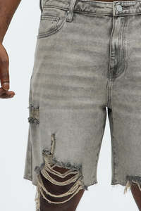 Shorts en jean déchirés pour hommes, shorts en jean style charpentier, shorts en jean cargo, shorts en jean à double genouillère, streetwear confortable et tendance - Product Image 2