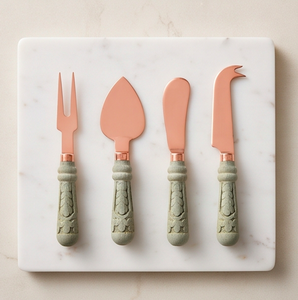 Ensemble de 4 couteaux à fromage en cuivre avec manches en céramique, fourchette à fromage, outils de service, ustensiles de cuisine - Product Image 1