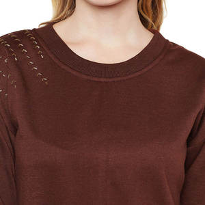 Sweat-shirt pour femmes de haute qualité, décontracté, à manches longues, col rond, coupe régulière, en mélange de laine - Product Image 4