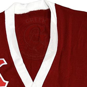 Fraternity Alpha Red Acrylic Knitted <b>Cardigan</b> V-Neck Greek Embroidery KAP Letters <b>Long</b> Sleeve Men's Sweater University Wear - Product Image 2