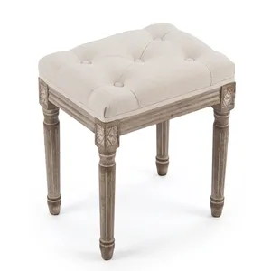 Taburete Tradicional Tapizado en Tela con Patas de Madera, Estilo Antiguo, Mueble para el Hogar, para Dormitorio o Sala de Estar - Product Image 3