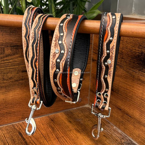 Manufacturers Custom Hand <b>Tooled</b> <b>Leather</b> Luxury Dog Collar Traffic Lead Training Pet Cat Dog Genuine <b>Leather</b> Leash Collar Sets - Product Image 6