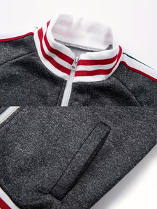 Boys' Winter Cotton Webbing Striped Stand Collar Windproof Anti-Bacterial Breathable Zipper Sweatshirt Casual Sport <b>Jacket</b> Set - Product Image 4