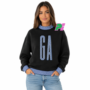 Sweat-shirt personnalisé à col montant motif État de Géorgie avec lettrage à carreaux écossais, imprimé sur le devant, bordure côtelée, écologique, vêtement d'hiver GA - Product Image 1