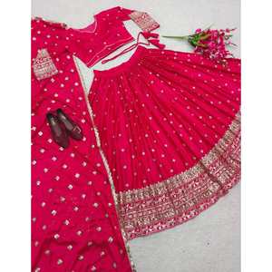 FANTAISIE SATIN SOIE BRODERIE TRAVAIL LEHENGA CHOLI AVEC DUPATTA ROSE - Product Image 3