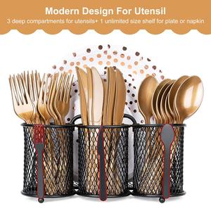 Porte-couverts noir à trois compartiments pour couverts, avec un support pour assiette et serviette, pour la mise en place de la table à manger, vente en gros depuis l'Inde - Product Image 4