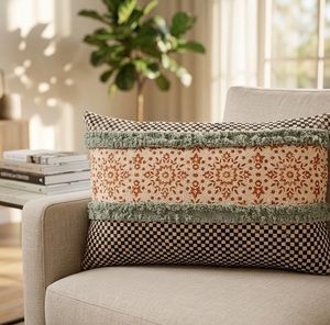 Funda de Cojín Decorativa de Algodón con Estampado a Mano Meadow Tile para Sofá, Cama, Sala de Estar, Decoración del Hogar - Product Image 1