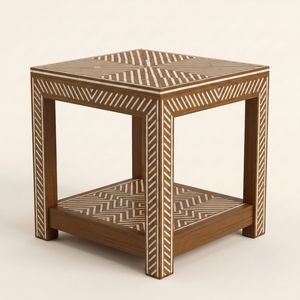 Mesa de Madera con Incrustaciones de Hueso, Diseño Artesanal Personalizado, Mesa Esquinera de Diseño Hecha a Mano, Muebles Decorativos Hechos en Casa - Product Image 2