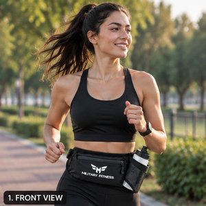 Sac banane de course avec porte-bouteille, ceinture de sport réglable, pochette pour fitness, jogging, cyclisme, randonnée, entraînement en extérieur, en nylon, style sportif - Product Image 1