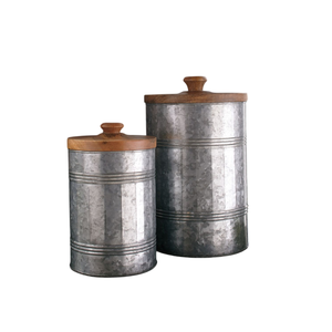 Ensemble de 3 boîtes de rangement en métal galvanisé au design exceptionnel pour ustensiles de cuisine, thé, café et sucre avec couvercle en bois - Product Image 5