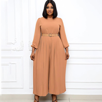 SE11250 Nouvelle combinaison africaine unie à manches longues plissée grande taille respirante taille haute ample pour femme