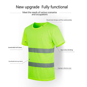 <b>Men's</b> High Visibility Reflective Safety T-<b>Shirt</b> Short Sleeve Quick Dry Workwear Style Green Polyester Casual <b>Shirt</b> Summer Wear - Product Image 2