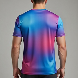 Camiseta de Manga Corta para Hombre, Cuello Redondo, Azul Melange, Corte Regular, Informal, Tejido de Punto, Secado Rápido, 100% Poliéster, Estampado Geométrico Arcoíris - Product Image 4