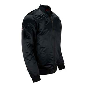 <b>Men's</b> <b>Black</b> Satin Bomber Jacket Stand Collar Zip Up <b>Long</b> Sleeve Casual <b>Coat</b> - Product Image 3