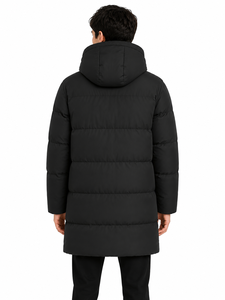 Veste longue à capuche noire pour homme, parka d'hiver isolée de qualité supérieure, fermeture éclair intégrale, fermeture à boutons pression, résistante à l'eau, pour temps froid - Product Image 3