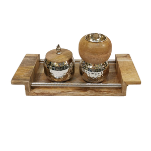 Ensemble de luxe de brûleur d'encens en bois martelé et laiton avec plateau et pot à charbon de bois à couvercle - Product Image 5