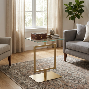 Minimalist Nordic Gold Glass Nightstand - Sleek <b>Square</b> <b>Side</b> <b>Table</b> for Modern Bedrooms & Hotels - Product Image 5