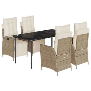 5-Piece Beige Poly Rattan Patio Dining <b>Set</b> with Cushions <b>Garden</b> <b>Sets</b> - Product Image 2