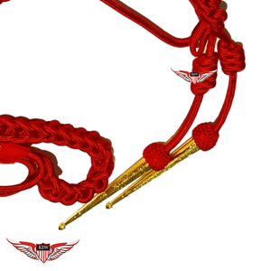 Cordons d'épaule tressés rouges pour défilés, Aiguillettes torsadées avec embout métallique - Product Image 3