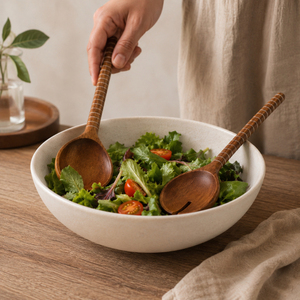 Handcrafted Acacia Wood <b>Salad</b> Server Set with Resin Detail handles Eco-friendly Wooden Serving Spoon & Fork for Home & Hotel - Product Image 3