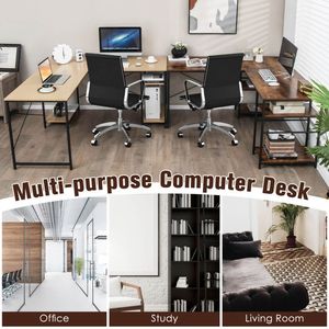 Scrivania a L con Libreria, Scrivania da Ufficio Regolabile e Pieghevole con Fori per Cavi in MDF - Product Image 3