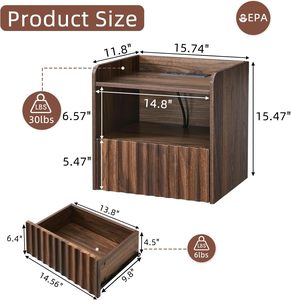 Mesita de Noche Moderna de Madera para Montar en la Pared con Cajón de Almacenamiento y Estante Abierto para Dormitorio y Sala de Estar, Diseño Minimalista - Product Image 3