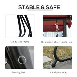 Panca a dondolo rossa a 3 posti con cuscino impermeabile, comoda altalena da esterno con tettuccio per patio o parco - Product Image 6