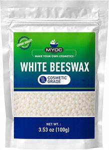 Pellets de cire d'abeille blanche MYOC 100g, matière première de qualité cosmétique pour cosmétiques DIY - Product Image 1