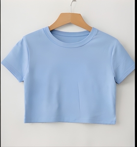 Street Style Cotton Crop <b>Top</b> Women Trendy Slim Fit Breathable Soft Fabric Summer Casual Tee OEM ODM - Product Image 2