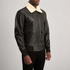 Chaqueta Bomber de Cuero Marrón para Hombre Furat Leathers, Chaqueta Casual de Invierno Transpirable y Resistente al Viento con Cuello Alto y Cierre de Cremallera, Forro de Poliéster - Product Image 2