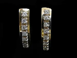 Tishya Diamond Moissanite <b>Hoop</b> Earrings 925 Sterling <b>Silver</b> Gold Plated Classic Single Row Diamond Look Women Jewelry 4.5gm - Product Image 2