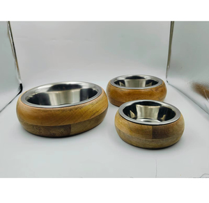 Wooden Base Pet <b>Bowl</b> Stainless Steel <b>Dog</b> Cat Feeder <b>Raised</b> Food Water Dish for Indoor Outdoor Use - Product Image 3