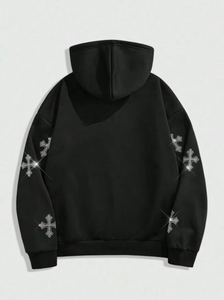 Sudadera con capucha personalizada para mujer, estilo gótico, con cruz de diamantes de imitación, cierre de cremallera, 350GSM, algodón grueso, forro polar, con cristales brillantes, estilo urbano. - Product Image 3
