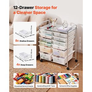 Carrello Portabevande con 12 Cassetti, Telaio in Acciaio Cromato, Organizzatore Mobile Multiuso - Product Image 2