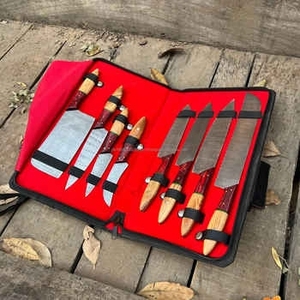 Ensemble de 8 couteaux de chef en acier Damas à manche en bois, vente chaude, accessoires de cuisine professionnels, commande minimum 10 pièces - Product Image 1