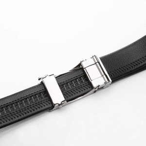 Ceinture formelle en cuir véritable noir, boucle en cuir de vachette, design géométrique, moulage monobloc, durable, largeur 1 3/8 pouces - Product Image 6