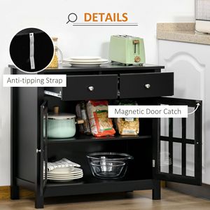 Farmhouse and Dining <b>Sideboard</b> Buffet Cabinet with Glass Doors 2 Drawers and Adjustable Shelf Black <b>Kitchen</b> Storage Cupboard - Product Image 6