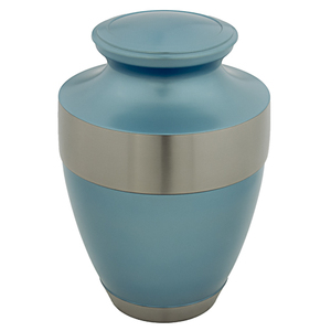 Urna Funeraria Azul Adria con Banda Plateada, Urna para Cenizas de Adulto, Recuerdo Conmemorativo Moderno y Elegante, Accesorios para Entierro - Product Image 1