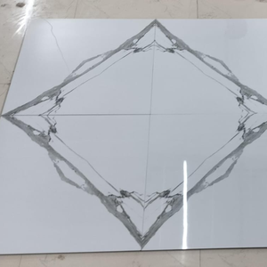 Baldosas de Porcelana con Aspecto de Mármol Blanco Gris, 60x60cm, Cuadradas, Imitación Piedra, Brillantes, para Piso y Pared, BM-S9 - Product Image 2