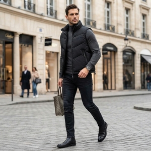 Veste sans manches noire matelassée pour homme, col montant, fermeture éclair, hiver, streetwear, vêtements personnalisés, marque privée, OEM - Product Image 6