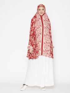 Women <b>Red</b> Floral Chiffon Hijab Long Lightweight Daily Wear <b>Scarf</b> Full Length Design All Seasons Style For Women - Product Image 1