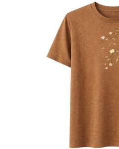 เสื้อยืดผู้หญิงสีน้ำตาลอูฐ ปักลายดอกไม้ ผ้าฝ้ายเนื้อนุ่ม คอกลม แขนสั้น สวมใส่สบาย เหมาะสำหรับฤดูร้อน น้ำหนักเบา - Product Image 2