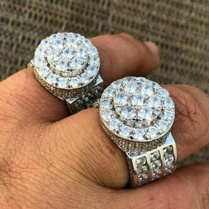 Anillo de Compromiso con Diamante Moissanite de Corte Brillante Redondo Estilo Iced Out, Anillo de Boda de Plata de Ley 925, Joyería Hip Hop para Hombre - Product Image 4