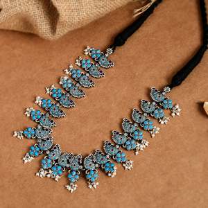 Collar de cuentas finas Meera Jaipur, plata pura, belleza - Product Image 2