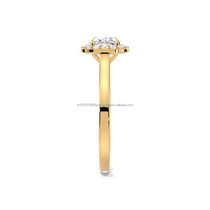Bague de fiançailles en moissanite taille coussin avec halo, en or jaune, pour femme, idéale pour les promesses, mariages et anniversaires, bijoux - Product Image 2